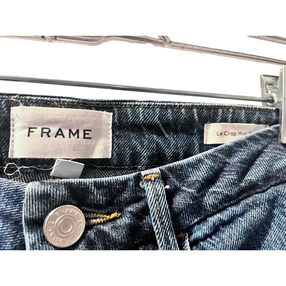 Frame Le Crop Mini Boot Cut Dark Blue Denim Jeans Size 24 Med Rise Fray Hem - Picture 3 of 5